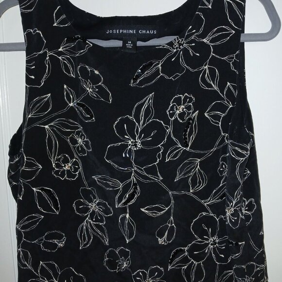 JOSEPHINE CHAUS Black Floral Sequined SILK Suit Blouse Top, size 14 - Picture 2 of 6